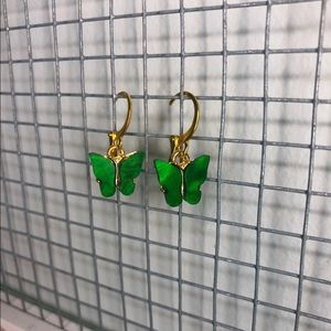 Emerald green butterfly earrings